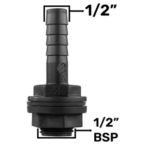 1/2" barb Water butt /rain barrel/water storage tank barbed hosetail for overflow/outlet,1/2" bsp requires 21mm hole