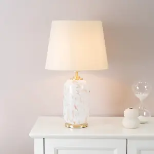 ValueLights India Gold Metal and White Confetti Glass Table Lamp Base