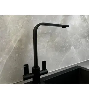 Liquida EB403MB Flat Style Modern Dual Lever Matt Black Kitchen Mixer Tap