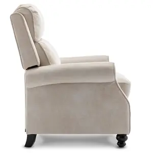 Recliner Manual Chair in Cream Faux Leather Suede