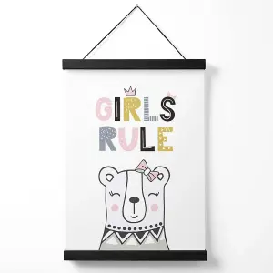 Cute Girls Rule Bear Scandi Quote Medium Poster with Black Hanger