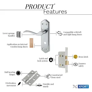 XFORT Polished Chrome London Suite Lever Lock Pack, Door Handle Complete Set.