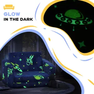 AIYAPLAY 2 in 1 Kids Folding Bed with Glow in The Dark Cosmic Design, Blue