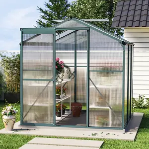 Polycarbonate Greenhouse Aluminium Framed Walk In Green House with Window Opening, 6x6 ft