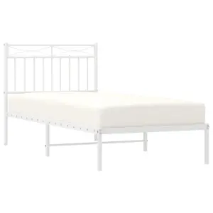 Berkfield Metal Bed Frame with Headboard White 90x190 cm