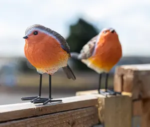 2pc Red Breast Robin Ornaments