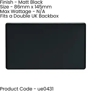 Double SCREWLESS MATT BLACK Blanking Plate Round Edged Wall Box Hole Cover