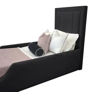 Penelope Kids Bed Plush Velvet with Safety Siderails- Steel