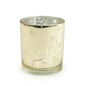 Small Gold effect Festive House Glass Tea light holder