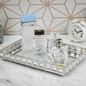 URBNLIVING 24cm Length Rectangle Silver Mirror Tray Candle Centrepiece Decorative Xmas Gift