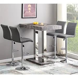 Caprice Concrete Effect Bar Table With 4 Ripple Grey Stools