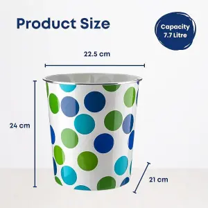 MantraRaj Plastic Waste Paper Basket Bin Pack Of 2 Round Waste Basket Trash Can Lightweight Recycling Rubbish Bin 7.7L (Blue Dot)