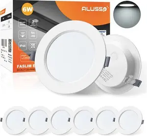 ALUSSO LED Downlights For Ceiling 6W Ultra Slim LED Recessed Ceiling Spot Lights 6500K Cool White IP44 Waterproof Spotlights Ceiling Lights For