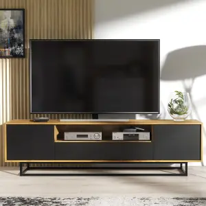 Rift Loft TV Unit 200cm Industrial Dark Oak & Black Matt Doors - Creative Furniture