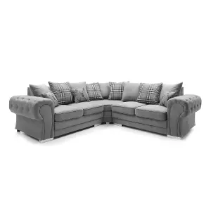 Milan 5 Seater L Shaped Corner Sofa Scatter Back Chesterfield Arms Grey 2 Corner 2