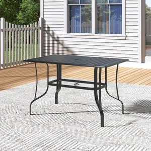 120cm L Garden Metal Slatted Coffee Table Outdoor Rectangle Table in Black