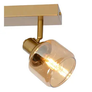 Lucide Bjorn Classic Twin Ceiling Spotlight - 2xE14 - Matt Gold, Brass