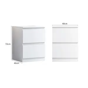 White 2 Drawer Bedside Table Nightstand Modern 40% Larger Drawers