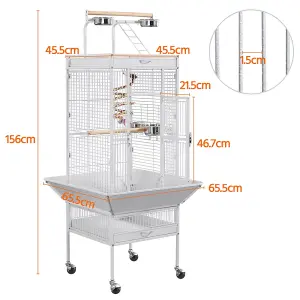 Yaheetech White Metal Bird Cage with Playtop and Casters