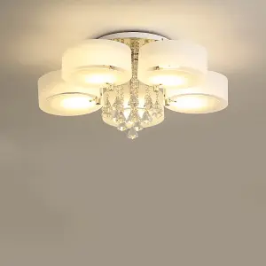 5 Head Modern Round Acrylic LED Ceiling Light Color Changing Chandelier with Crystal Accent