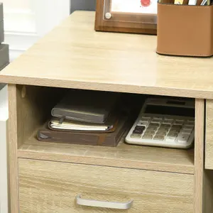 HOMCOM Computer Desk Writing Desk with Five Drawers for Home Office Oak