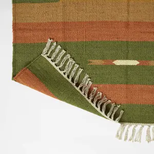 Homescapes Lundi Orange & Green Kilim Cotton & Jute Rug 120 x 170 cm