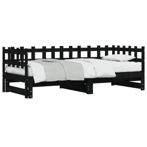 Berkfield Pull-out Day Bed Black 2x(90x200) cm Solid Wood Pine