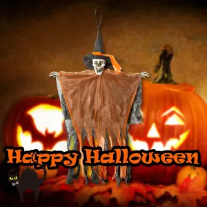 Hanging Skeleton Halloween Decoration With Light Up Eyes Trick or Treat  Orange