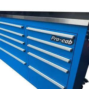 Crytec 72" Heavy Duty Blue Pro Tool Cabinet With Stainless Steel Top And Castor Wheels