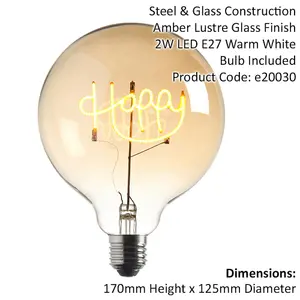 2W E27 Globe Shaped LED Lamp - HAPPY LED Filament Amber Tinted Glass Light Bulb