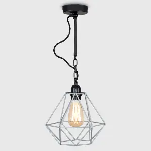 ValueLights Huber Industrial Style Satin Black Wall/Ceiling Light Fitting with Grey Metal Cage Shade