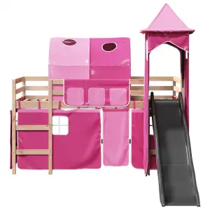 Berkfield Kids' Loft Bed with Tower Pink 90x200 cm Solid Wood Pine