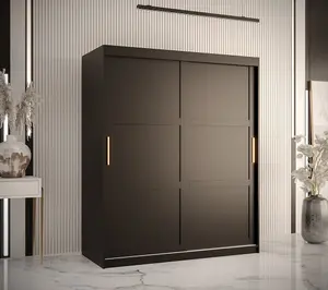 Ramiro I Contemporary 2 Sliding Door Wardrobe 5 Shelves 2 Rails Black Matt (H)2000mm (W)1500mm (D)620mm