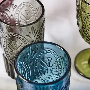 Set of 4 Vintage Luxury Mix-Match Embossed Short Drinking Glass Tumblers 300ml