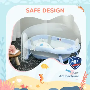 ZONEKIZ Foldable Baby Bathtub w/ Non-Slip Support Legs, Cushion Pad - Blue