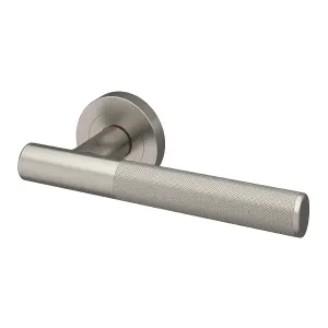 GoodHome Irus Brushed Nickel effect Round Latch Door handle (L)150mm, Pair