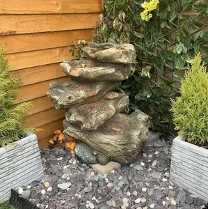 5 Tier Wood Cascade Woodland Solar Water Feature