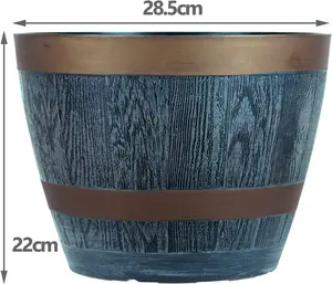 simpa Dark Grey 28.5cm Rustic Barrel Cask Planters