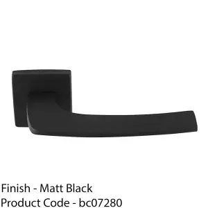 Premium Curved Slim Door Handle Set - Matt Black Plain Lever On Square Rose