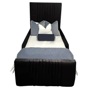 Samsun Kids Bed Gaslift Ottoman Plush Velvet with Safety Siderails- Black