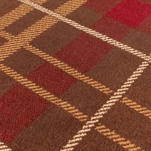 Brown Chequered Modern Tartan Easy to Clean Chequered Rug For Dining Room-200cm X 290cm