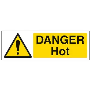 Danger Hot Warning Temperature Sign - Rigid Plastic - 300x100mm (x3)