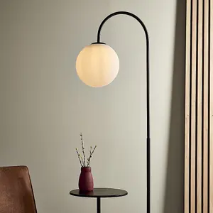 Luminosa Frosinone Floor Lamp Satin Black Paint & Matt Opal Glass