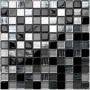 Glass mosaic on mesh for bathroom or kitchen 300mm x 300mm - Black Jeans