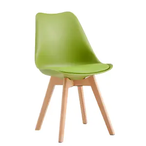 Set of 4 Dining Chairs with Solid Wooden Legs and Seat Cushion Pads in Green - Eva by MCC