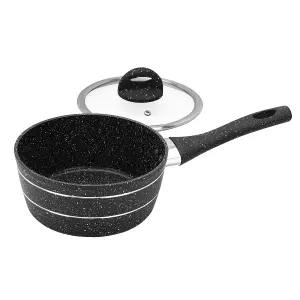 Royalford Saucepan, Induction Safe Cookware, 16 CM Non-Stick Granite Coating, Aluminium Multipurpose Sauce Pot, Black