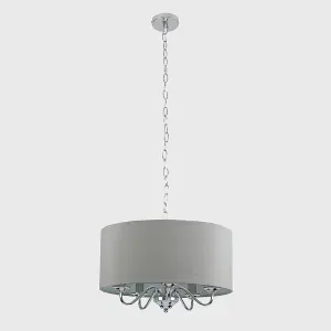 ValueLights Rocha Modern Chrome 5 Way Curved Arm Grey Linen Slimline Drum Ceiling Light Pendant with LED Bulb