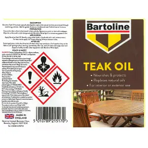 Bartoline Teak Oil 5 Litre Wood Furniture Oil Protects Wood gives Natural Sheen