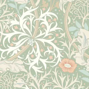 Hoopla Walls Seaweed Garden Sage & Apricot Smooth Matt Wallpaper