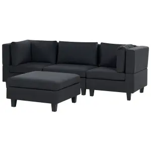 3-Seater Modular Fabric Sofa with Ottoman Black UNSTAD